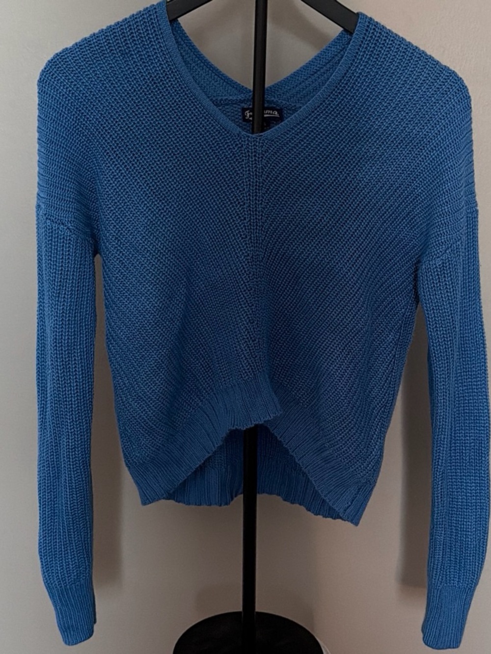 Blue V-Neck Knit Women's Sweater
